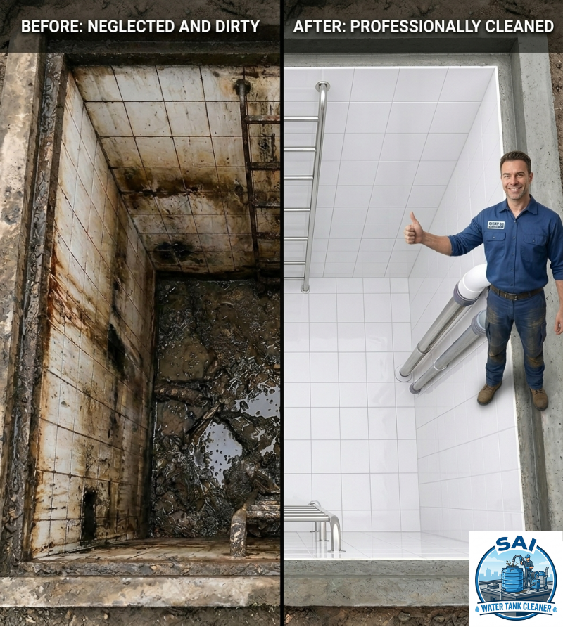 before and after clean of underground water tank