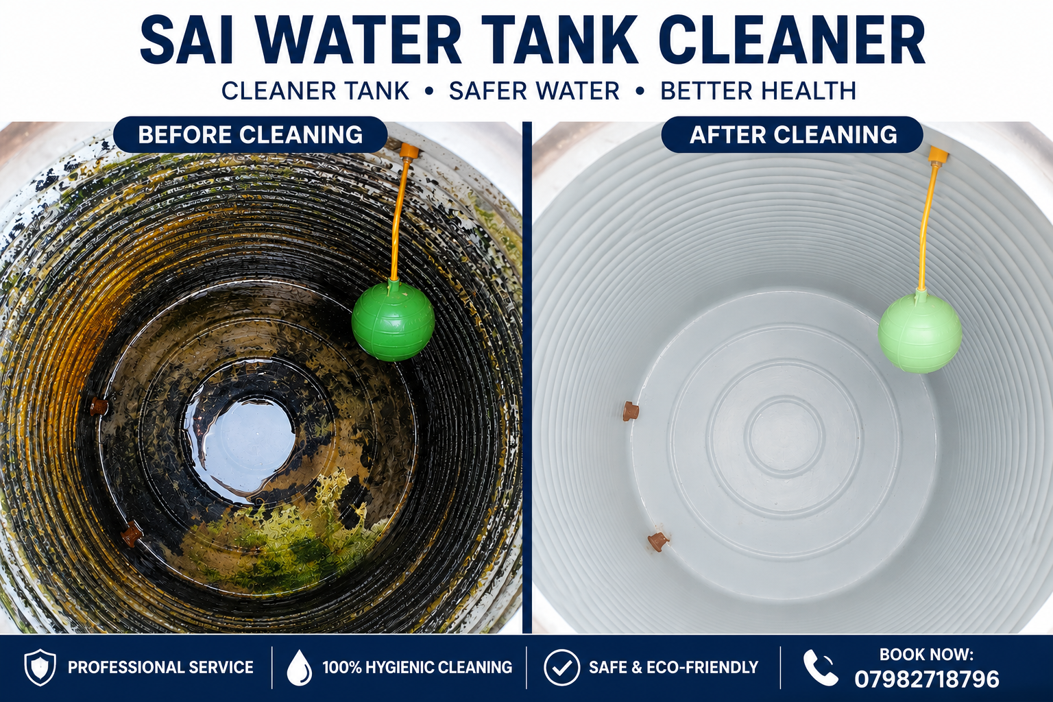 before and after water tank cleaning
